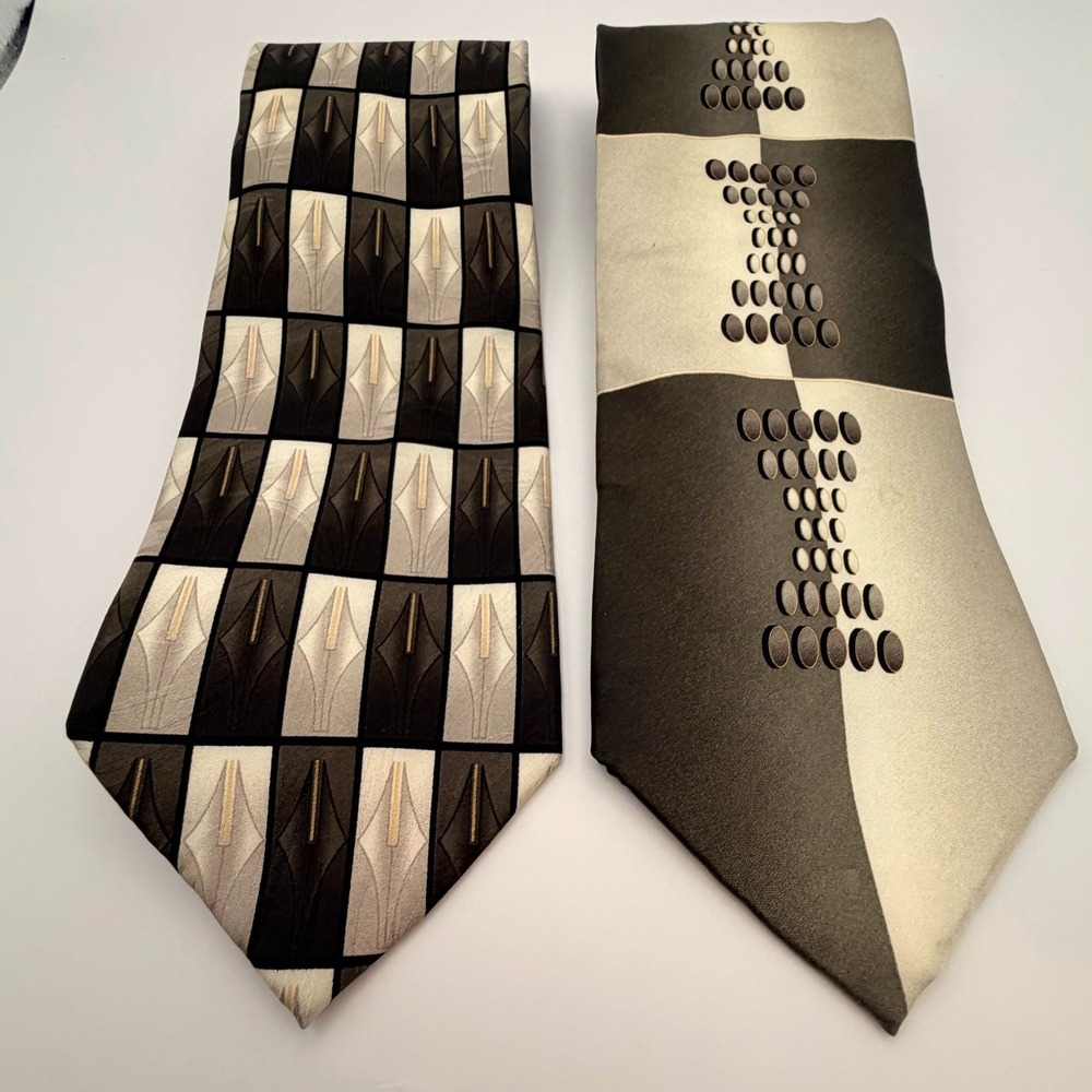 Giorgio Brutini Necktie Set Mens OS Black Silver Excellent Geometric Lot of 2